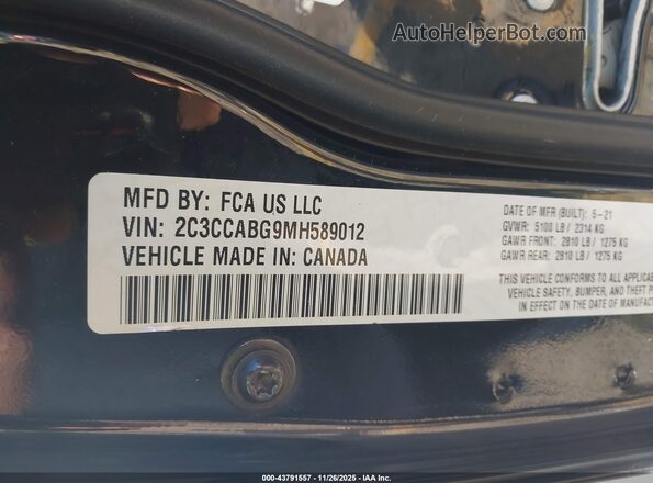 2C3CCABG9MH589012 2021 CHRYSLER 300 Black Engine compartment view