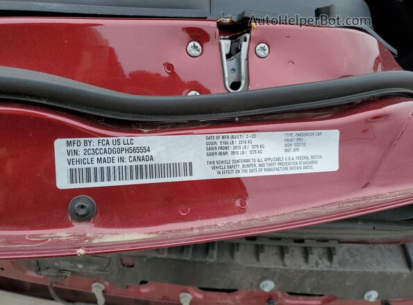 2C3CCADG0PH565554 2023 CHRYSLER 300 Red Вид наклейки з VIN-кодом