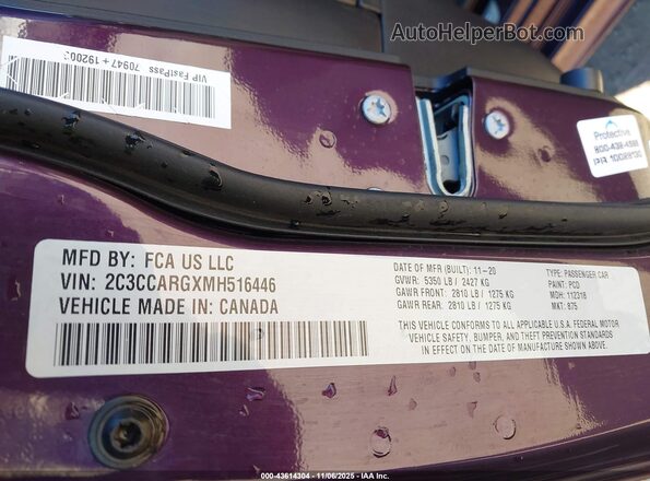 2C3CCARGXMH516446 2021 CHRYSLER 300 Purple Вид підкапотного простору