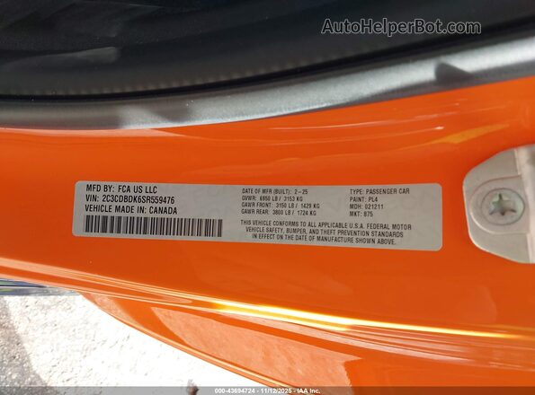2C3CDBDK6SR559476 2025 DODGE CHARGER Orange ძრავის განყოფილების ხედი