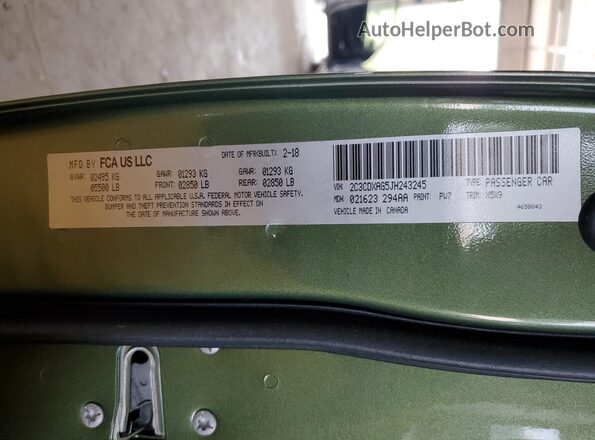 2C3CDXGJ0MH503932 2021 DODGE CHARGER Green VIN კოდის სტიკერის ხედი