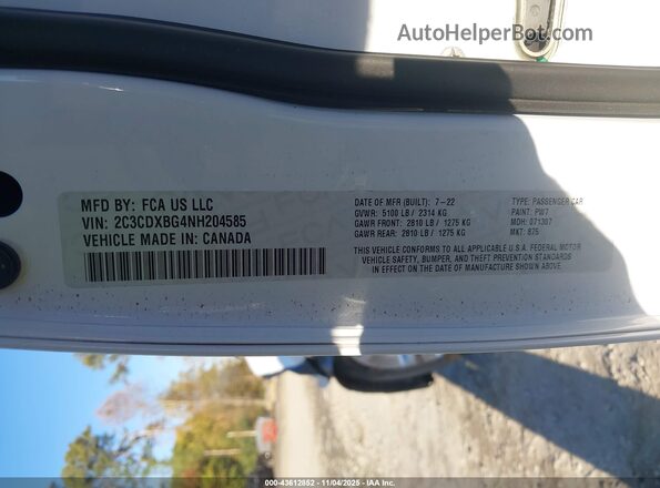 2C3CDXBG4NH204585 2022 DODGE CHARGER White 