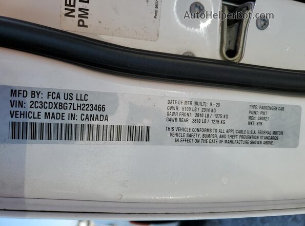2C3CDXBG7LH223466 2020 DODGE CHARGER White Вид підкапотного простору
