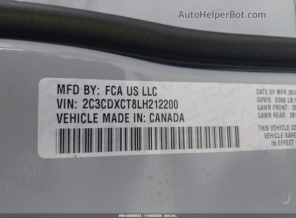 2C3CDXCT8LH212200 2020 DODGE CHARGER Gray Vista del compartimento del motor