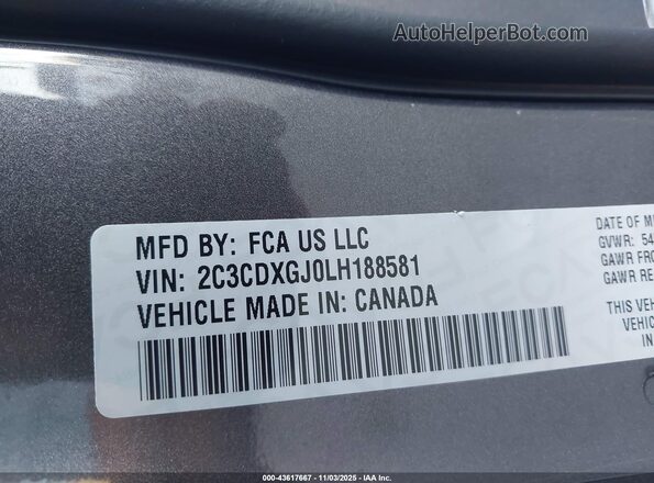 2C3CDXGJ0LH188581 2020 DODGE CHARGER Gray Вид підкапотного простору