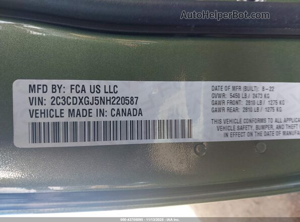 2C3CDXGJ5NH220587 2022 DODGE CHARGER Зеленый Вид подкапотного пространства