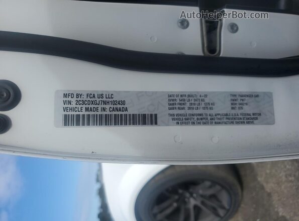 2C3CDXGJ7NH102430 2022 DODGE CHARGER White Widok naklejki z numerem VIN