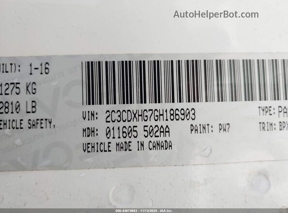 2C3CDXHG7GH186903 2016 DODGE CHARGER White Engine compartment view