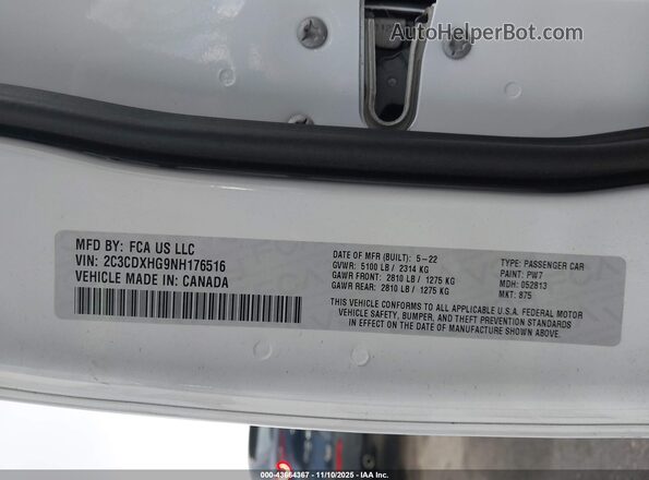 2C3CDXHG9NH176516 2022 DODGE CHARGER White ძრავის განყოფილების ხედი