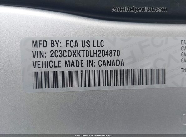 2C3CDXKT0LH204870 2020 DODGE CHARGER Silver ძრავის განყოფილების ხედი