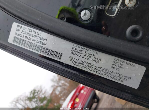 2C3CDZAGXNH128691 2022 DODGE CHALLENGER Black Շարժիչի բաժամունքի տեսք