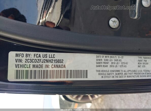 2C3CDZFJ2NH215652 2022 DODGE CHALLENGER Black Շարժիչի բաժամունքի տեսք