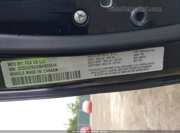 2C3CDZKGXMH624314 2021 DODGE CHALLENGER Black Вид підкапотного простору