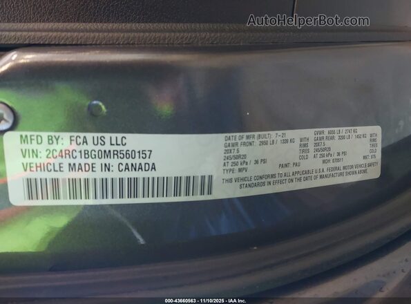 2C4RC1BG0MR560157 2021 CHRYSLER PACIFICA Gray Vista del compartimento del motor