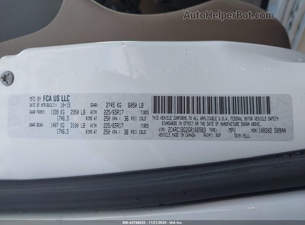 2C4RC1BG2GR166583 2016 CHRYSLER TOWN & COUNTRY White Widok komory silnika