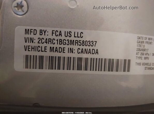 2C4RC1BG3MR580337 2021 CHRYSLER PACIFICA Silver Widok komory silnika