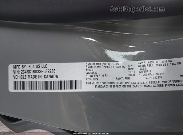 2C4RC1BG3SR532236 2025 CHRYSLER PACIFICA Gray ძრავის განყოფილების ხედი