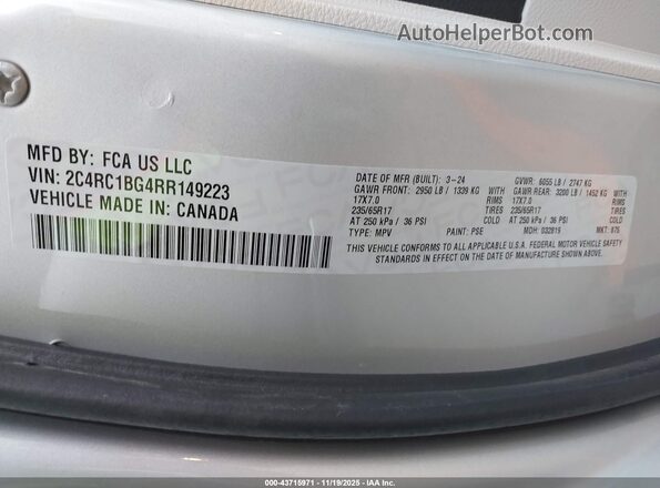 2C4RC1BG4RR149223 2024 CHRYSLER PACIFICA Silver Вид підкапотного простору