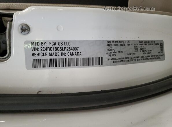 2C4RC1BG5LR284007 2020 CHRYSLER PACIFICA White Vista de la etiqueta del VIN