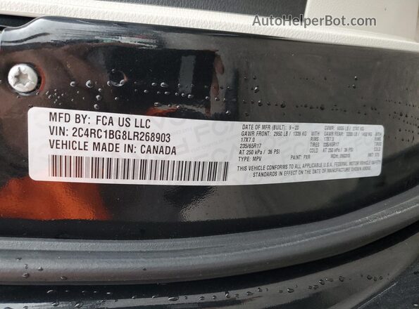 2C4RC1BG8LR268903 2020 CHRYSLER PACIFICA Black Вид наклейки з VIN-кодом