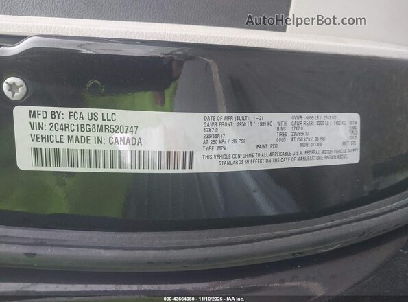 2C4RC1BG8MR520747 2021 CHRYSLER PACIFICA Черный Вид подкапотного пространства