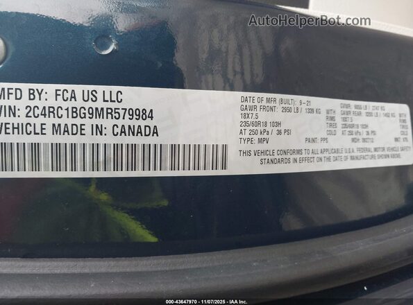 2C4RC1BG9MR579984 2021 CHRYSLER PACIFICA Blue Widok komory silnika
