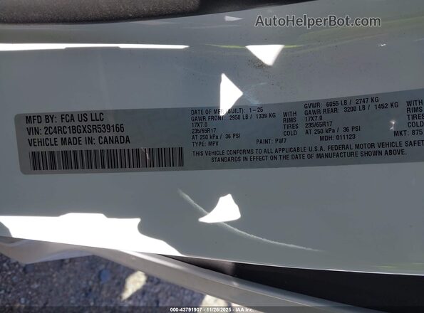 2C4RC1BGXSR539166 2025 CHRYSLER PACIFICA White 