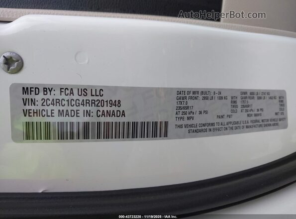 2C4RC1CG4RR201948 2024 CHRYSLER VOYAGER White Widok komory silnika