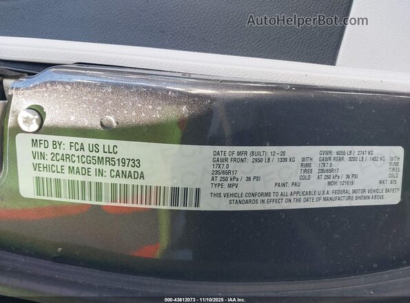 2C4RC1CG5MR519733 2021 CHRYSLER VOYAGER Gray Widok komory silnika