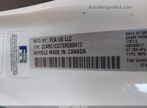2C4RC1CG7SR580417 2025 CHRYSLER VOYAGER White Vista del compartimento del motor