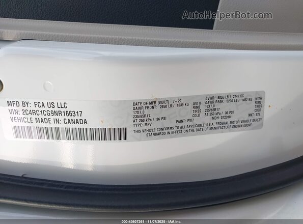 2C4RC1CG9NR166317 2022 CHRYSLER VOYAGER White Engine compartment view