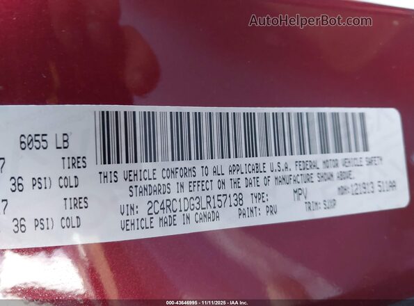 2C4RC1DG3LR157138 2020 CHRYSLER VOYAGER Темно-бордовый Вид подкапотного пространства