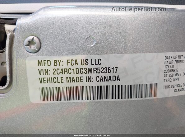 2C4RC1DG3MR523617 2021 CHRYSLER VOYAGER Серебряный Вид подкапотного пространства