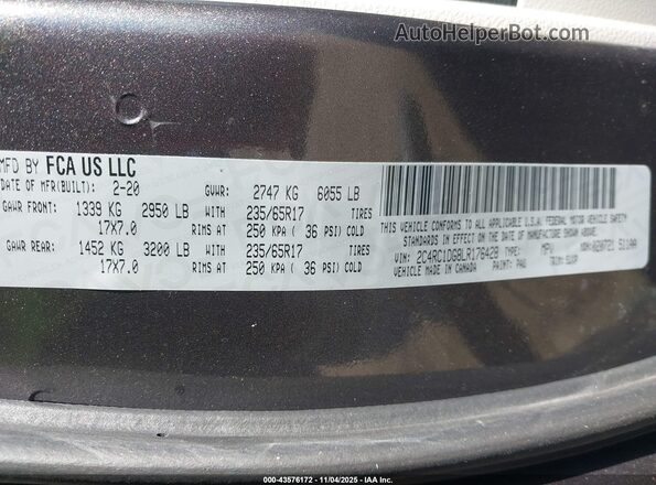 2C4RC1DG8LR176428 2020 CHRYSLER VOYAGER Gray 