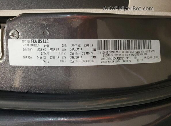 2C4RC1DGXLR181789 2020 CHRYSLER VOYAGER Charcoal 