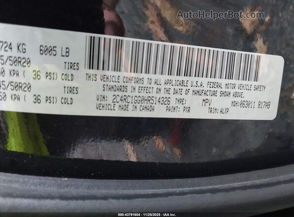 2C4RC1GG0HR514326 2017 CHRYSLER PACIFICA Black Vista del compartimento del motor