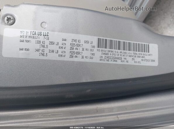 2C4RDGCG5GR400228 2016 DODGE GRAND CARAVAN Silver Вид підкапотного простору
