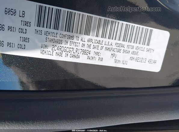 2C4RDGCG7LR179824 2020 DODGE GRAND CARAVAN Black Engine compartment view