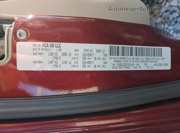 2C4RDGCG8LR161414 2020 DODGE GRAND Red VIN sticker view