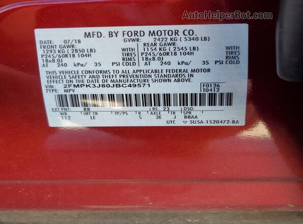 2FMPK3J80JBC49571 2018 FORD EDGE Red 