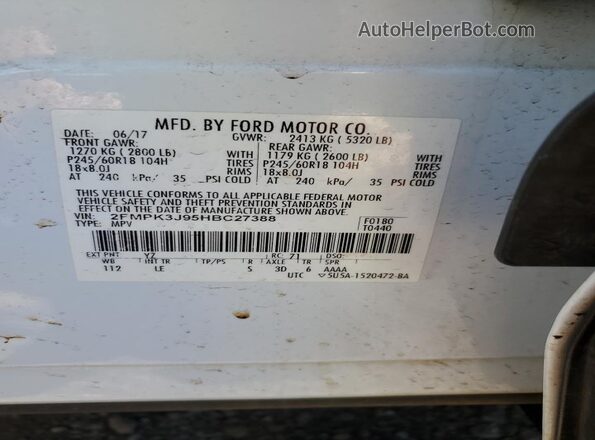 2FMPK3J95HBC27388 2017 FORD EDGE White VIN sticker view