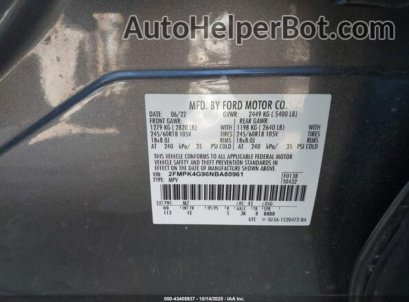 2FMPK4G96NBA80961 2022 FORD EDGE Серый Вид подкапотного пространства