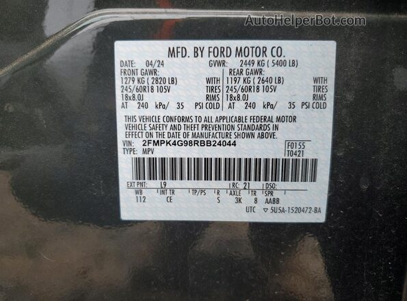 2FMPK4G98RBB24044 2024 FORD EDGE Gray Vista de la etiqueta del VIN
