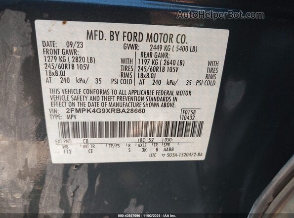 2FMPK4G9XRBA28660 2024 FORD EDGE Dark Blue ძრავის განყოფილების ხედი