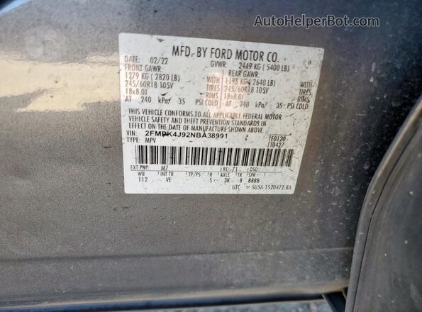 2FMPK4J92NBA38991 2022 FORD EDGE Серый Вид подкапотного пространства