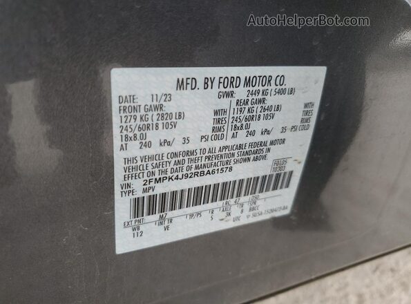 2FMPK4J92RBA61578 2024 FORD EDGE Gray 360 interior view