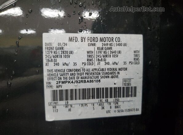 2FMPK4J92RBA86108 2024 FORD EDGE Charcoal Vista de la etiqueta del VIN