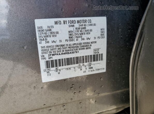 2FMPK4J94RBA50761 2024 FORD EDGE Серый Панорамный вид салона 360°