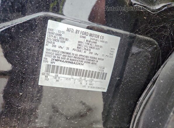 2FMPK4J95NBA22834 2022 FORD EDGE Black Widok naklejki z numerem VIN