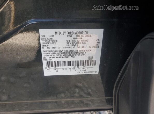 2FMPK4J95NBB11710 2022 FORD EDGE Зеленый Вид наклейки с VIN-кодом